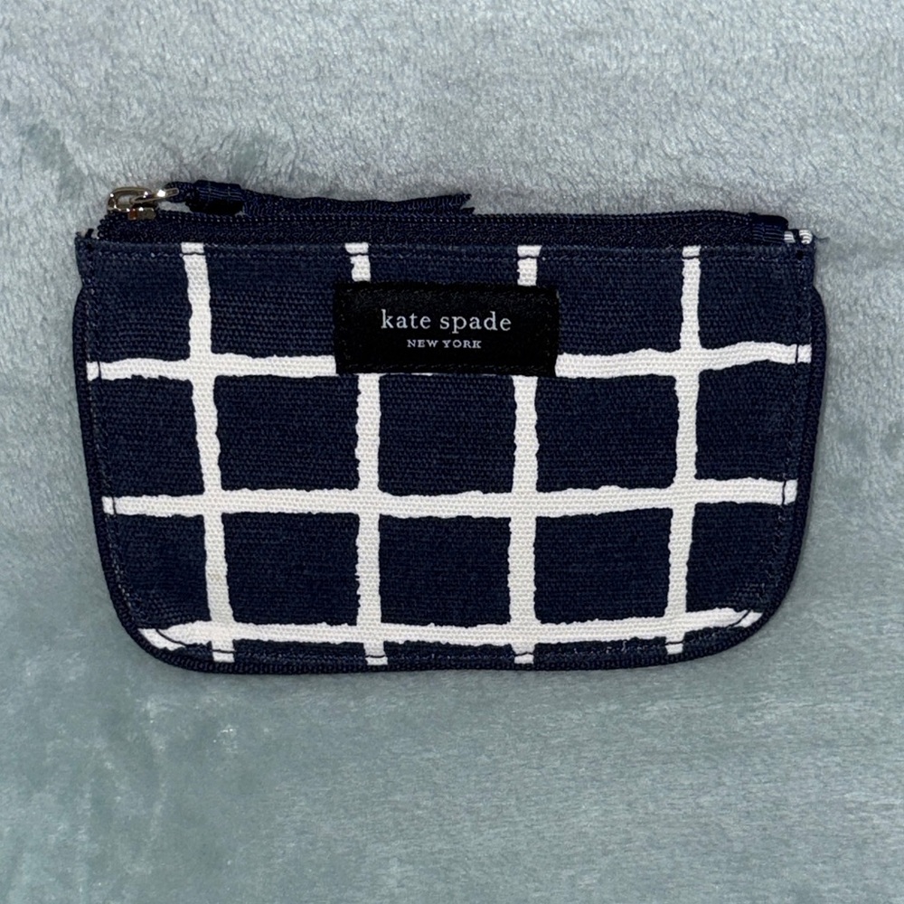 kate spade Navy and White Grid Pouch - Picture 1 of 11